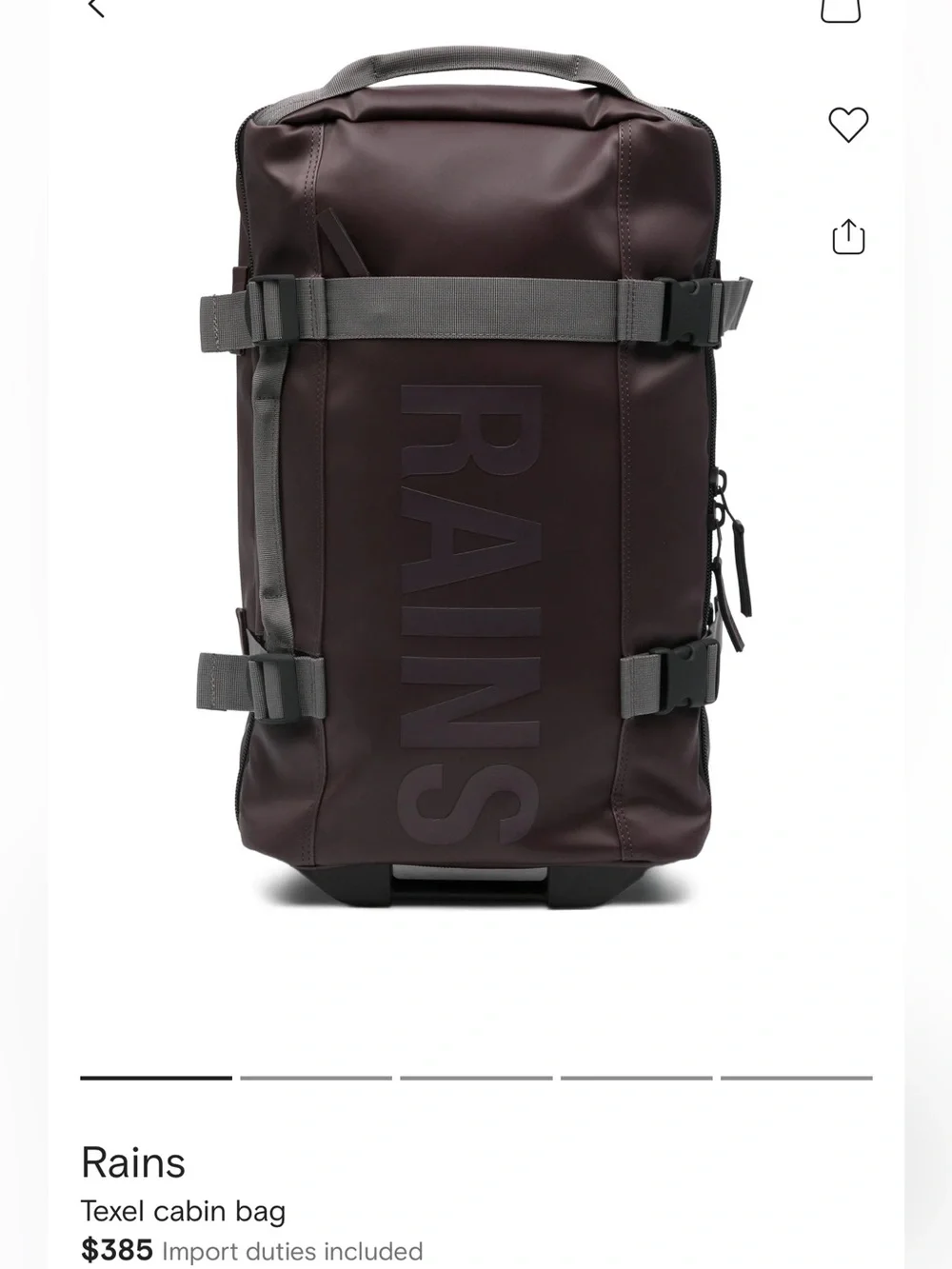 Rains Texel Cabin Bag in Dark Brown with Grey Straps